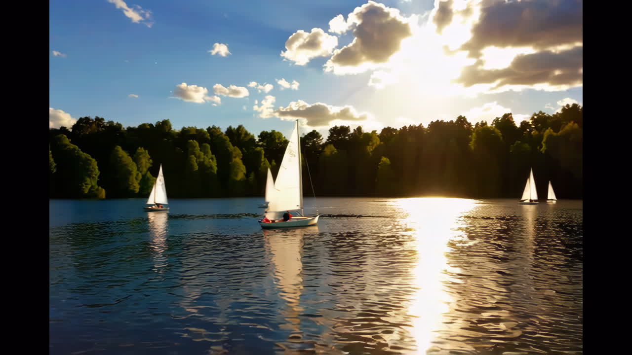 Sailboats on a lake at sunset