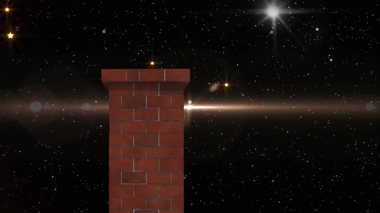 굴 ⁇ , 눈이 떨어지고 별이 있는 겨울 크리스마스 풍경의 애니메이션