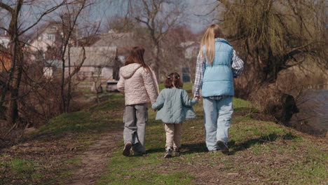 family walk in spring park