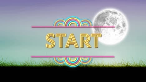 animation of stars text over sky with moon