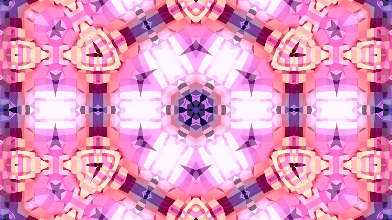 fondo abstracto poli geométrico bajo como un efecto de vidriera o caleidoscopio en movimiento en 4k. animación en bucle 3d, imágenes sin costuras en el popular estilo poli bajo. color violeta v2