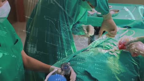 Animation-of-network-of-connections-over-surgeons-operating-on-patient-in-theatre