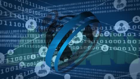 animation of binary coding and data processing and network of connections