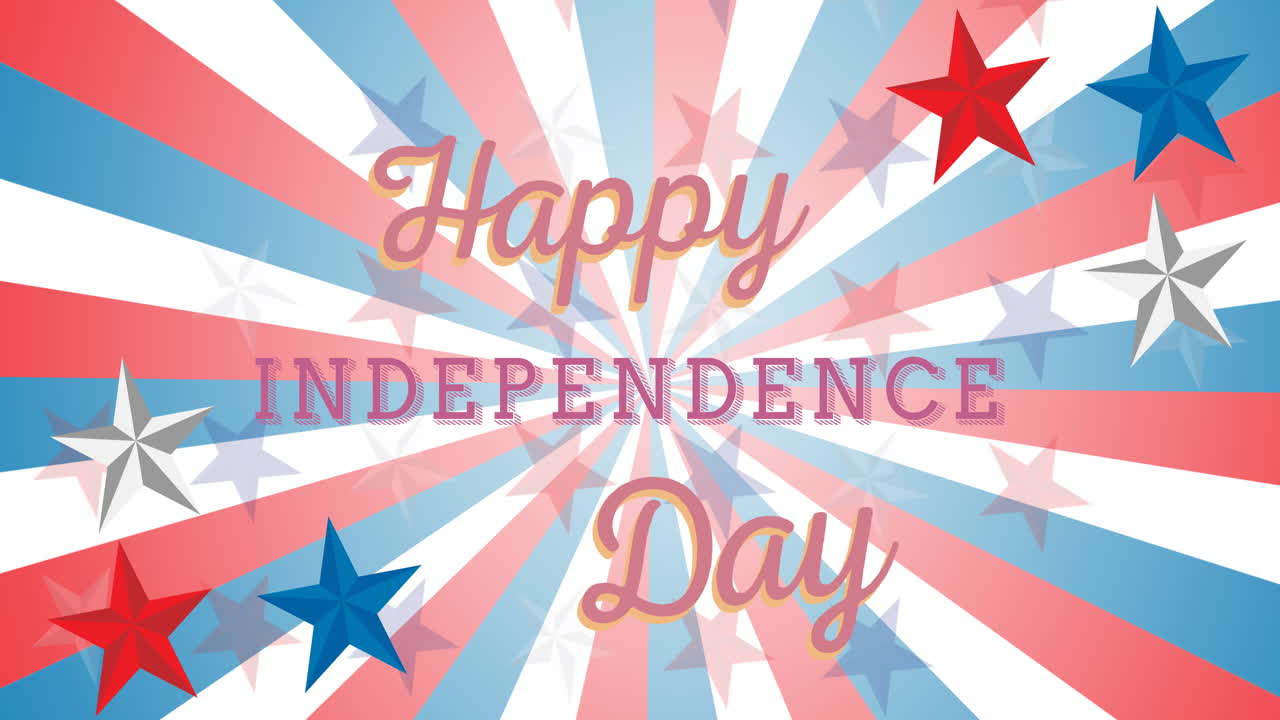 미국 국기 위에 있는 독립기념일 텍스트의 애니메이션