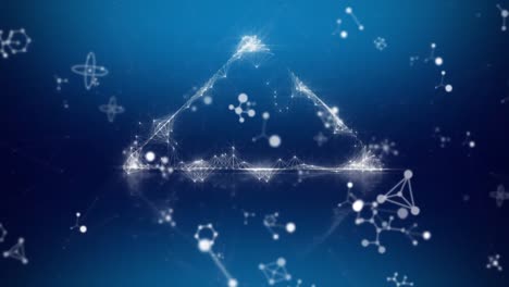 Animation-of-molecules-floating-and-triangle-on-blue-background