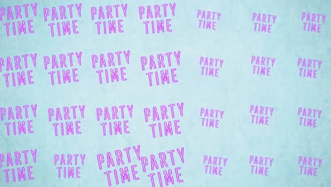 animation of party time texts over light blue background