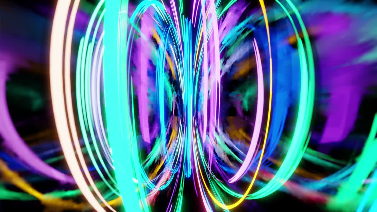 Light stripes moving fast over dark background