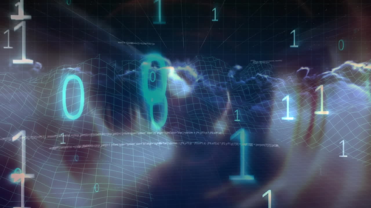 검은 바탕에 있는 구름 위의 데이터 처리의 애니메이션