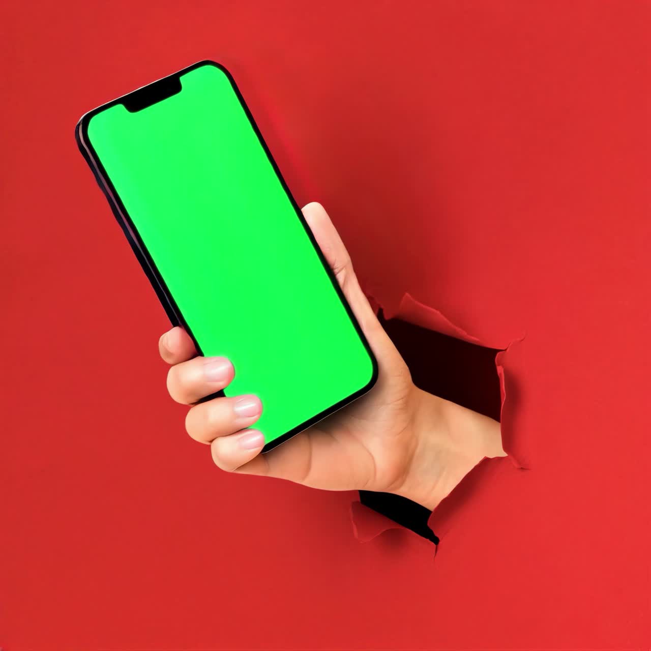 Smartphone screen live mockup in hand animation, transparent 4K video, green screen