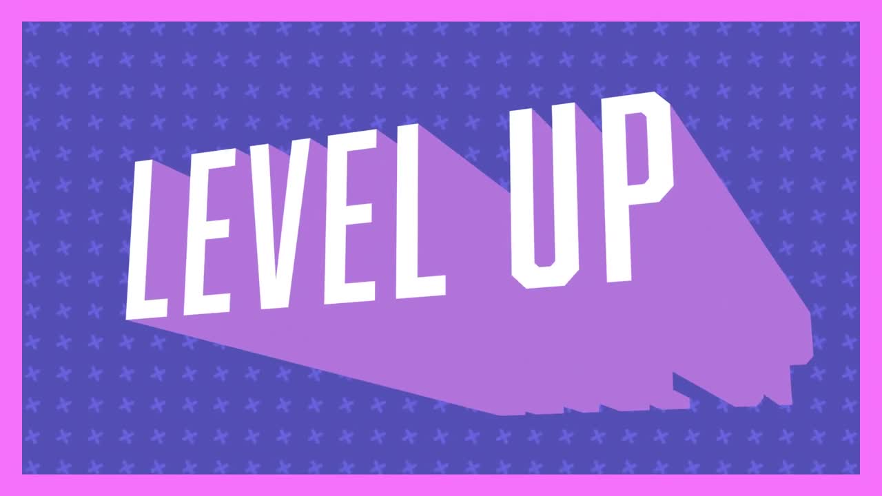 animación pantalla de videojuego vintage con palabras nivel arriba escrito