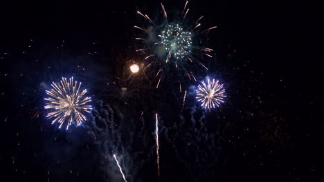 los fuegos artificiales de color púrpura y dorado hacen que el cielo nocturno zumbe de emoción