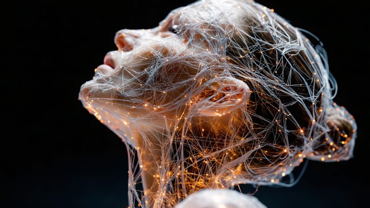 A Captivating Exploration of Human Expression Through Ethereal Light and Intricate Fiber Art, Showcasing the Beauty of Transformation and Technology