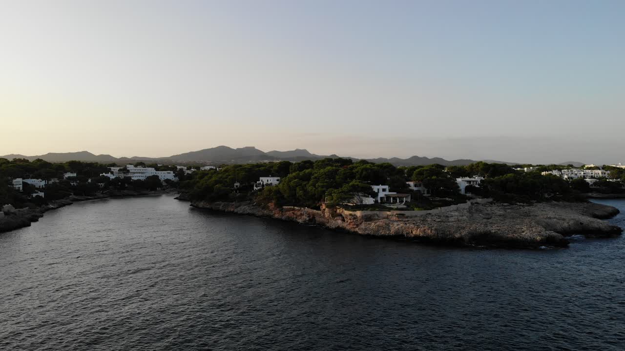 Aerial video shot during sunset in Cala D'or (Golden Coast), Mallorca.