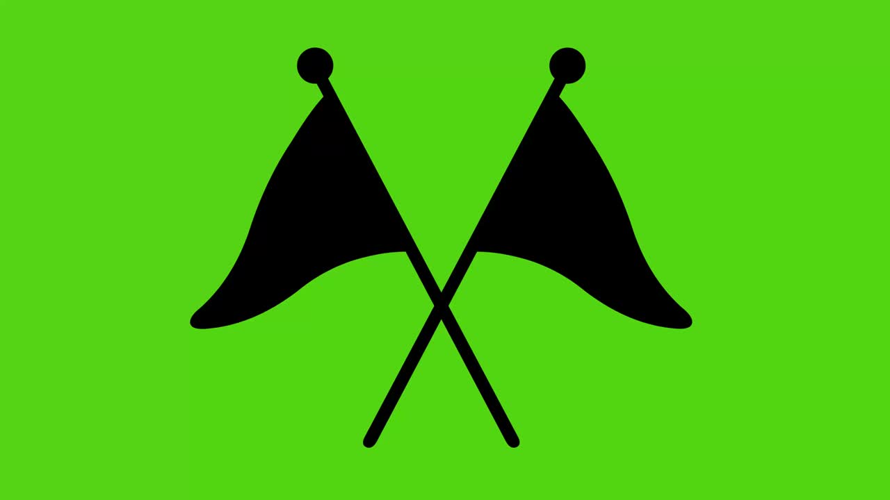 animación en bucle de la silueta de banderas cruzadas con sus banderas ondeando