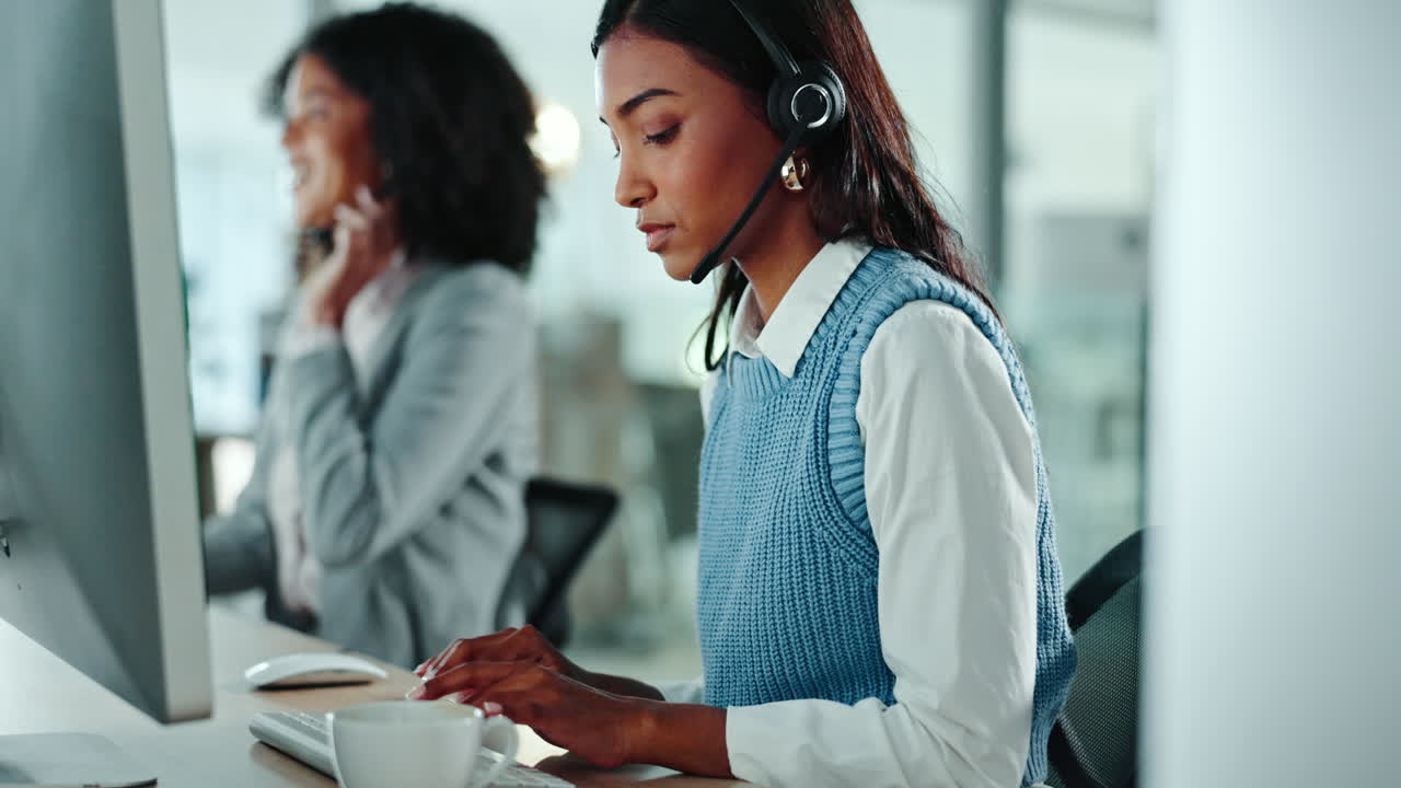 Woman thinking, call center