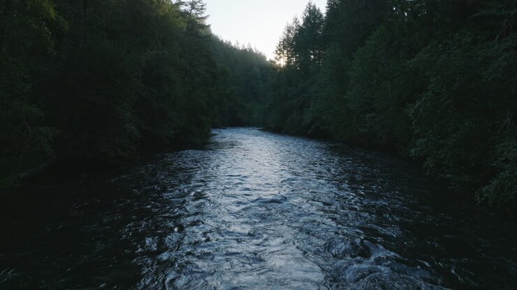 Drone aerial of scenic pristine river in southern Washington State-2