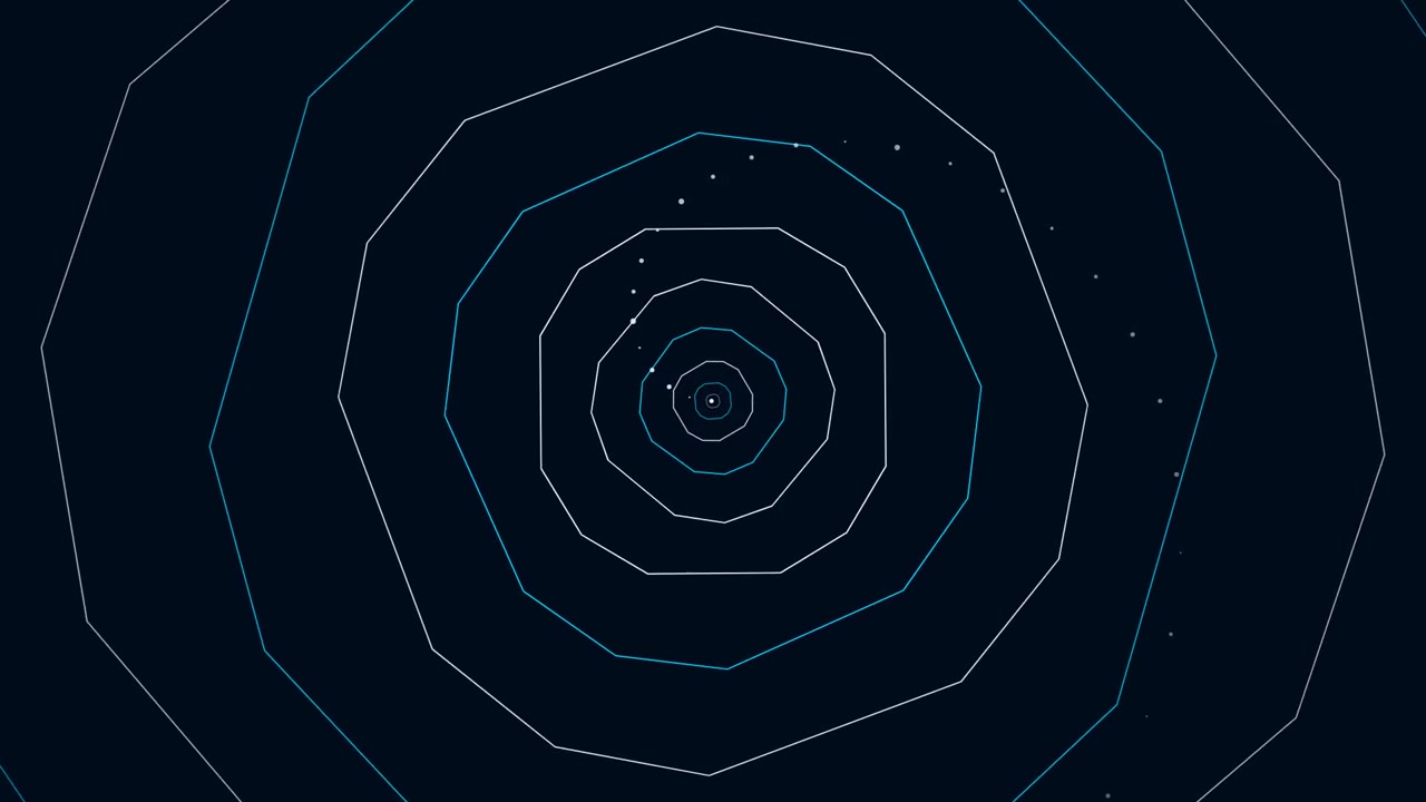 Cerchi concentrici geometrici astratti che pulsano nello spazio scuro.