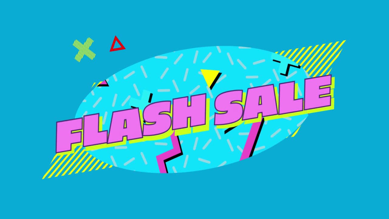 파란색 배경에 레트로 진동하는 패턴 위에 플래시 판매 텍스트의 애니메이션