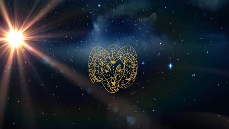 animation of capricorn star sign symbol over glowing stars