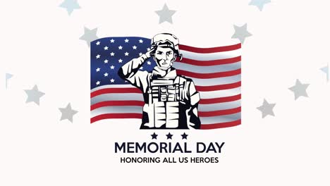 happy memorial day lettering with soldier in flag