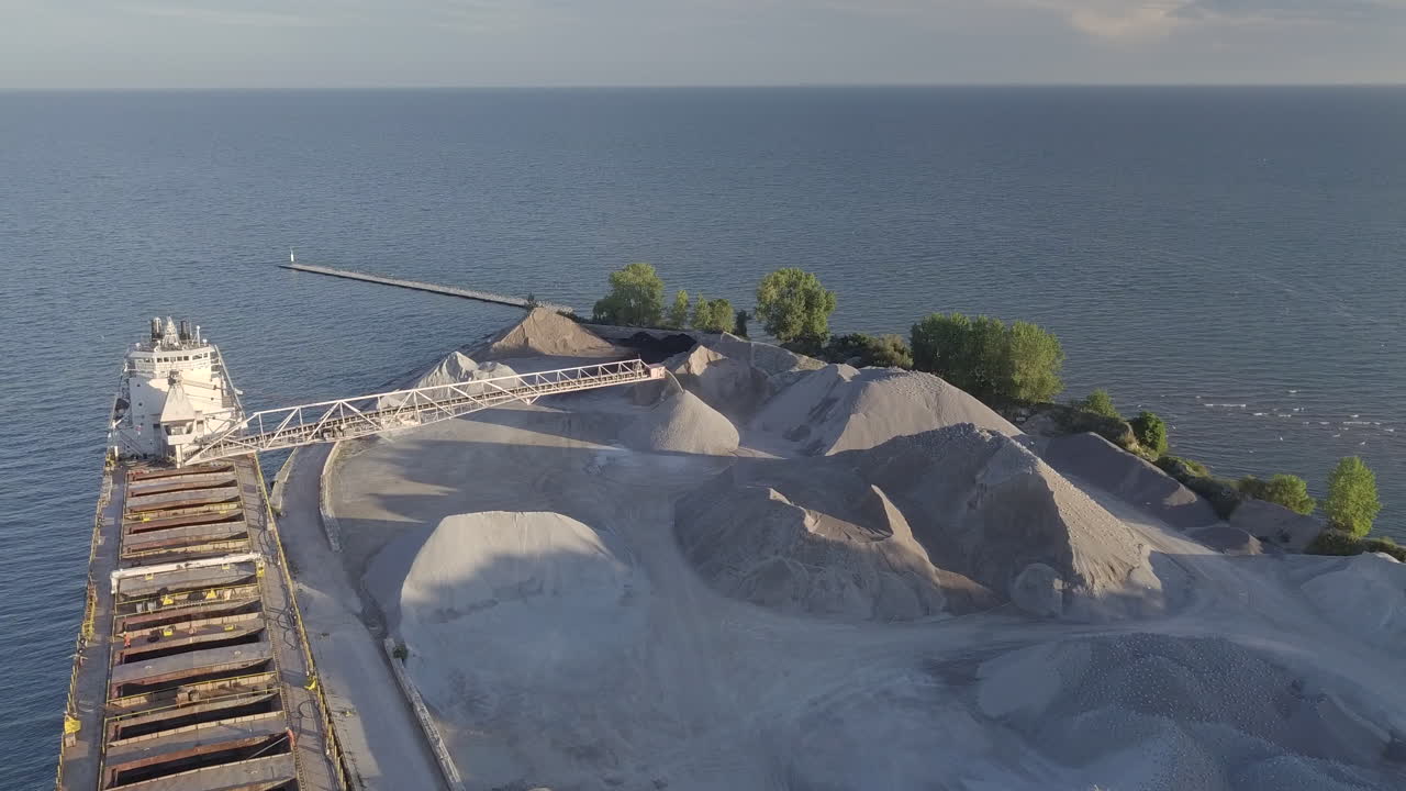 Sand Dredger At Work In The Reclamation Area In Kingsville, Ontario, Canada - aerial shot