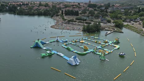 aerial drone footage of the aquajump du canigou vinça water park in france