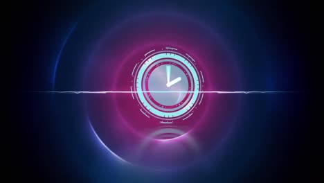 animación del reloj moviéndose rápidamente sobre círculos púrpuras