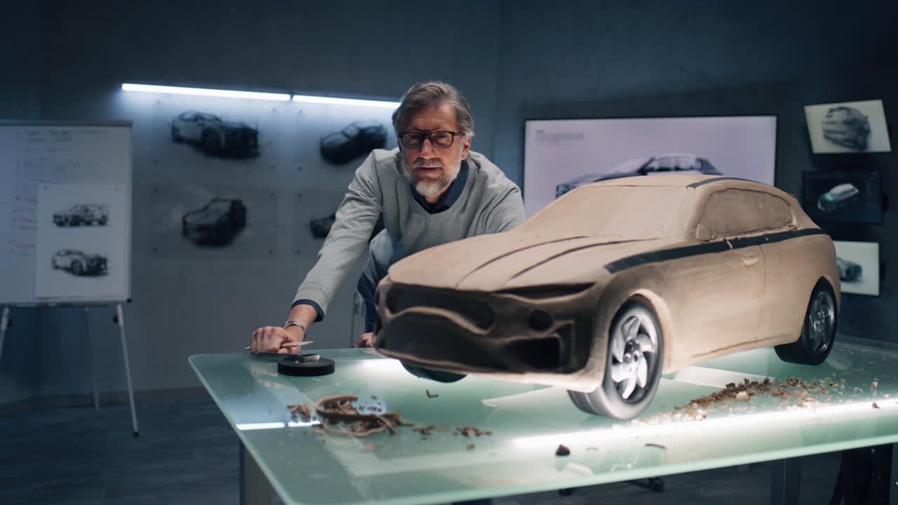 Automotive Designer Working on Clay Model of a Car
