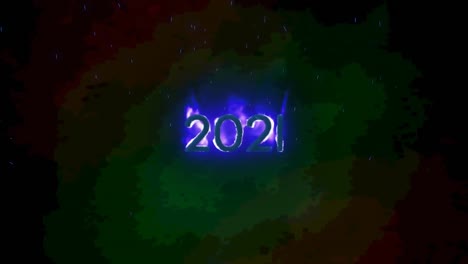 animación del texto de 2021 en llamas ardientes sobre un fondo oscuro