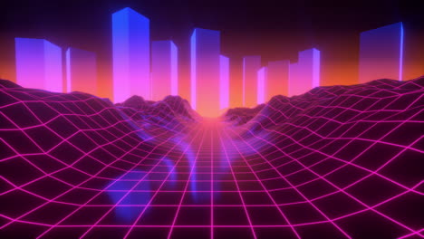 paisaje urbano retro futurista con luces de neón brillantes