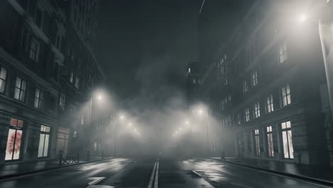 foggy night city street