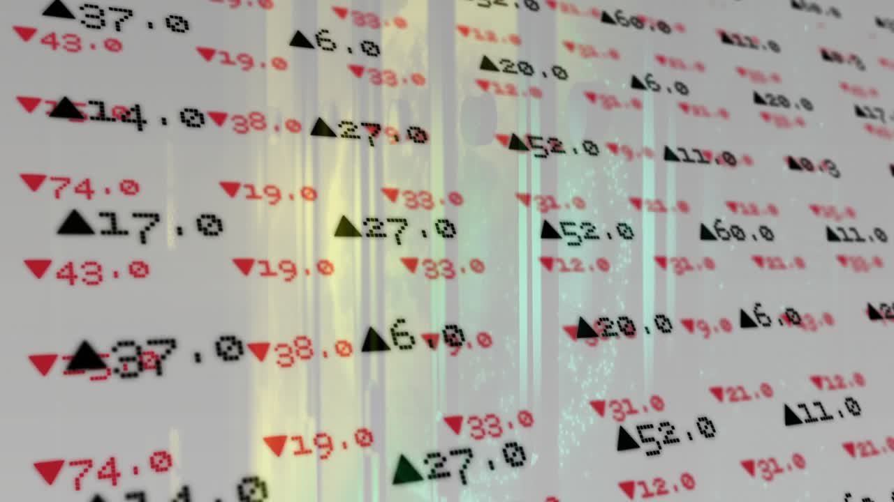 Opening overlay showing financial triangle values while light bands shimmering to illustrate trends