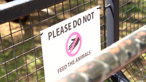 please do not feed the animals signage at zoo, high angle continuous shot