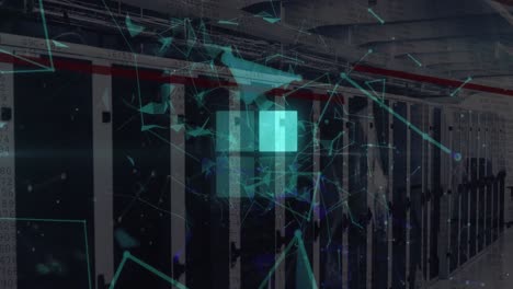 animation of loading squares and shapes over server room