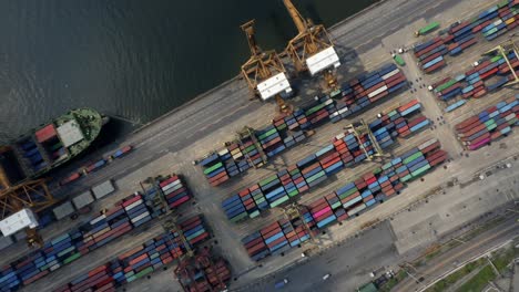 panning over shipping container port