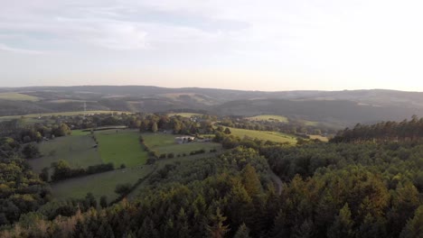 View-on-the-wide-landscape-of-the-Belgian-Ardennes,-La-Roche-en-Ardenne,-Belgium,-Europe,-4K,-25fps
