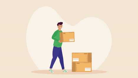 worker with delivery boxes animation