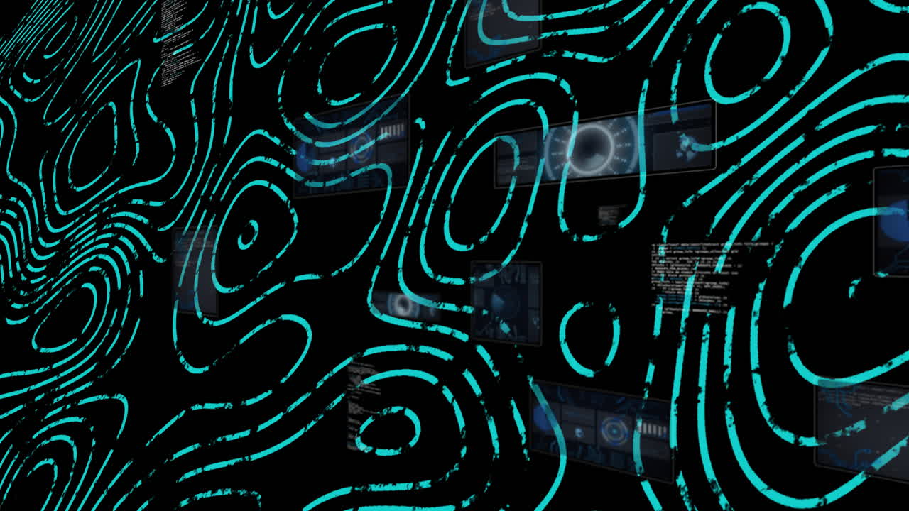 Swirling turquoise lines creating abstract animation on dark background