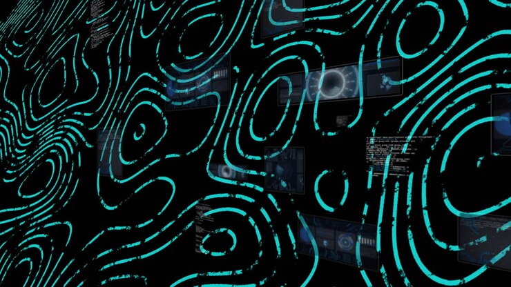 Swirling turquoise lines creating abstract animation on dark background