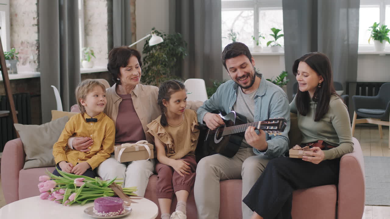 Family celebration with music and gifts