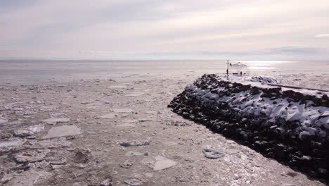 Iced-river-aerial-view-in-La-Malbaie-Charlevoix-Quebec-Canada