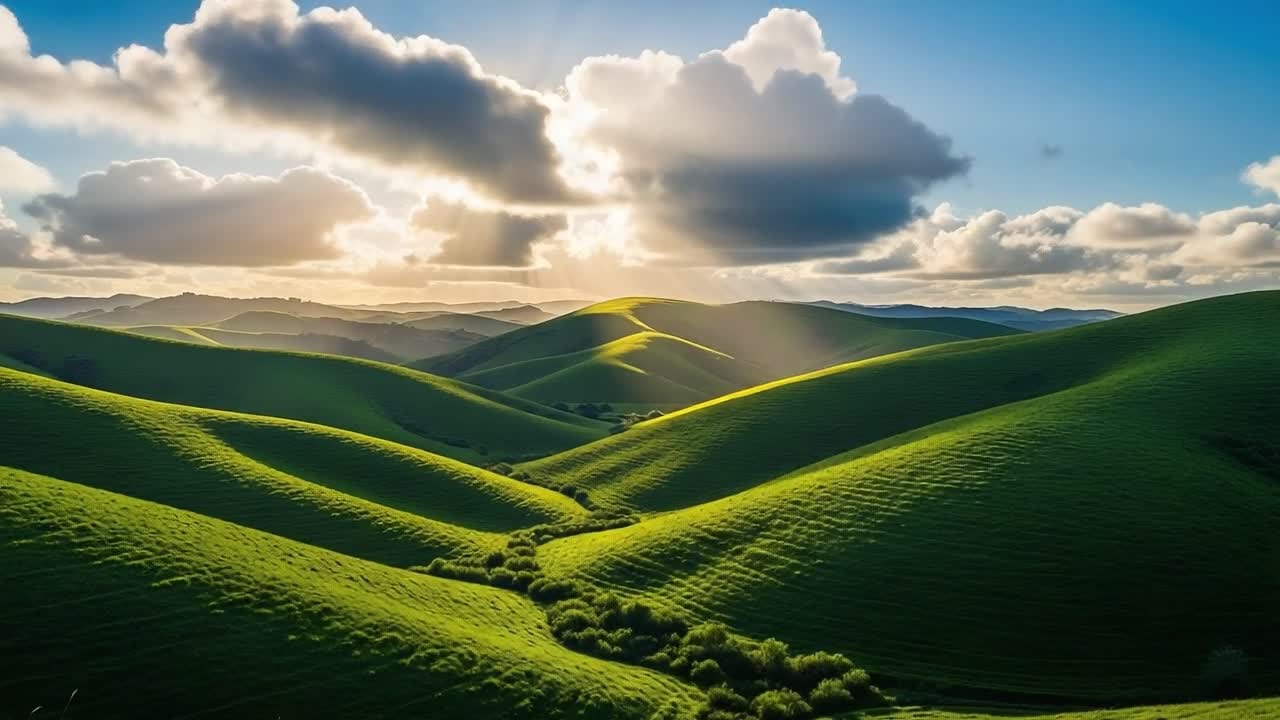 Breathtaking Landscape of Rolling Green Hills Under a Vibrant Sky at Sunset Highlighting the Natural Beauty and Tranquility of a Serene Environment