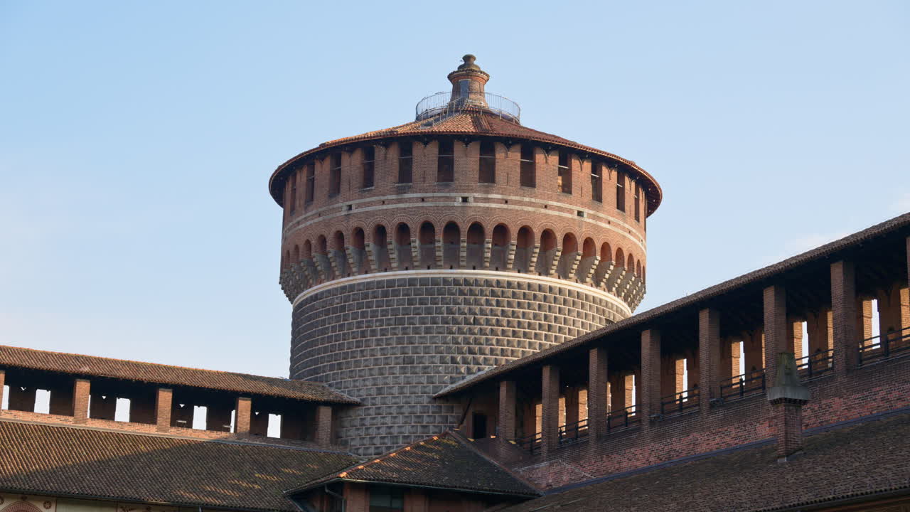 Close up of the Sforzesco Castle over a blue sky in daylight