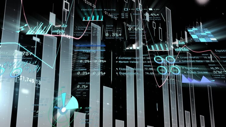Financial data and graphs animation showing market trends and statistics