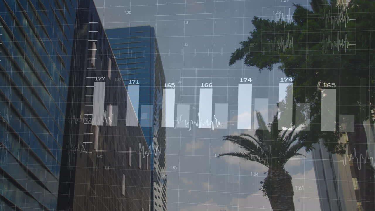 Animation of financial data processing over cityscape | Premium Stock ...