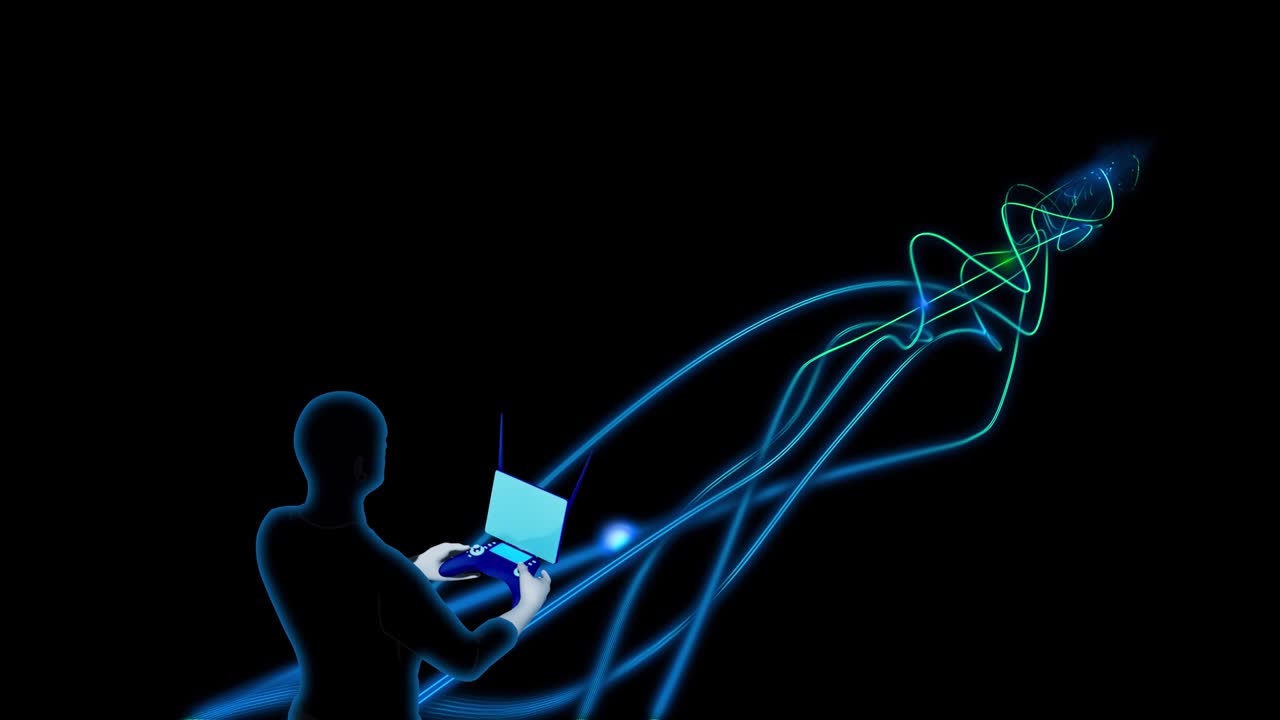 리모컨을 들고 라디오 파동, 신호, 데이터를 송신하고 수신하는 남자의 루프 비디오