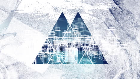 animación de triángulos en movimiento sobre la ciudad digital