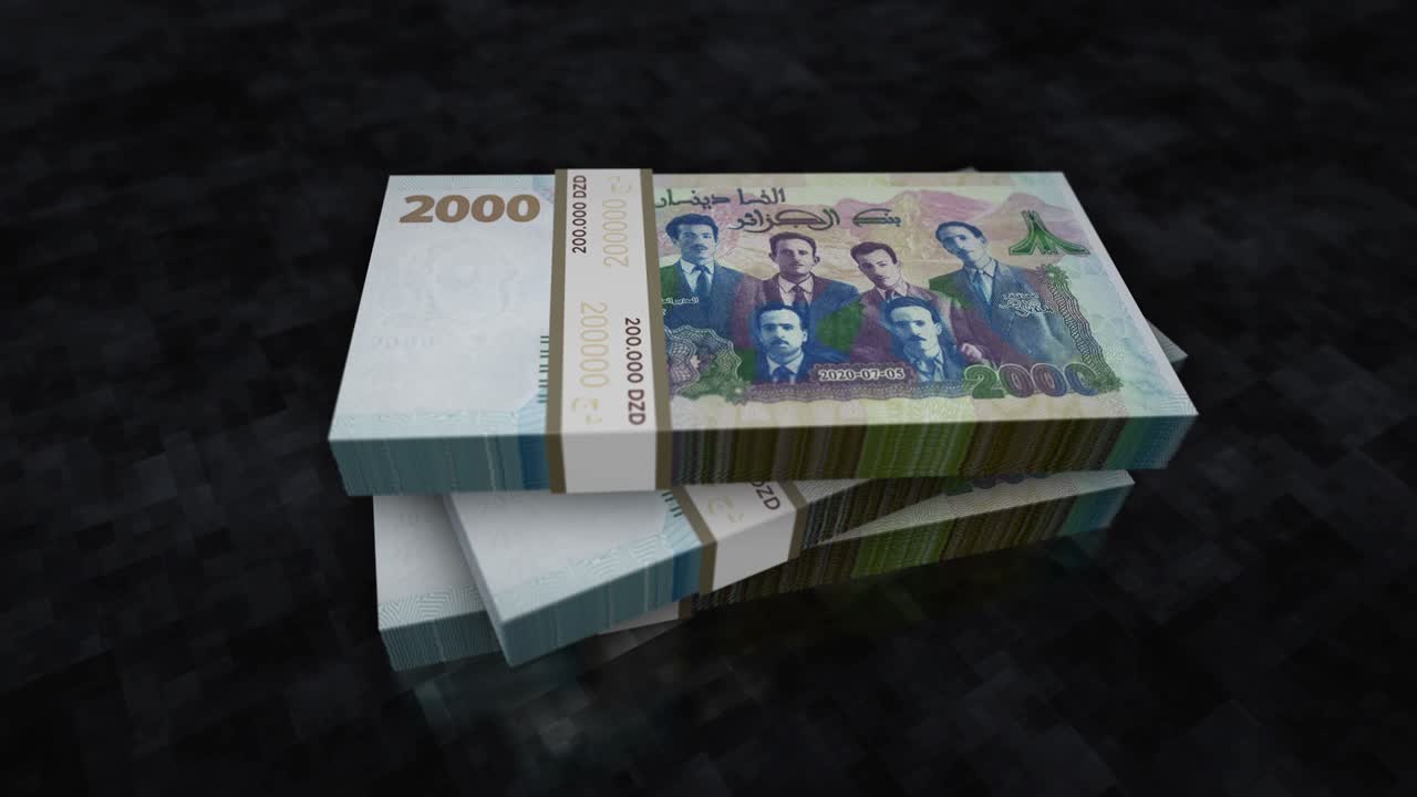 알제리 디나르 돈 지폐 어리 애니메이션