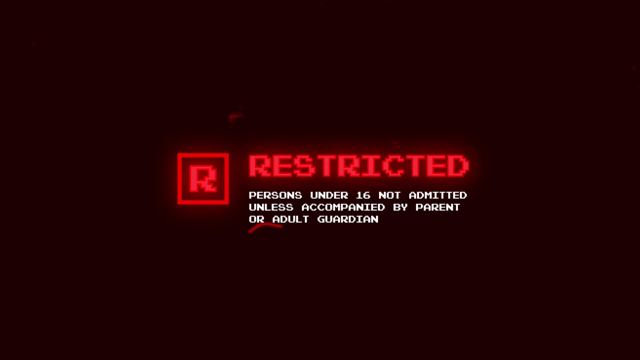 Animated R Restricted Warning with Glitch Effect
