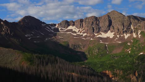 Silverton-Chicago-Basin-Colorado-hiking-San-Juan-Range-Jupiter-Rocky-Mountains-Mount-Eulos-North-summer-summit-sunset-snowcap-melt-fourteener-Sunlight-Windom-Peak-Silverton-Durango-July-static-shot